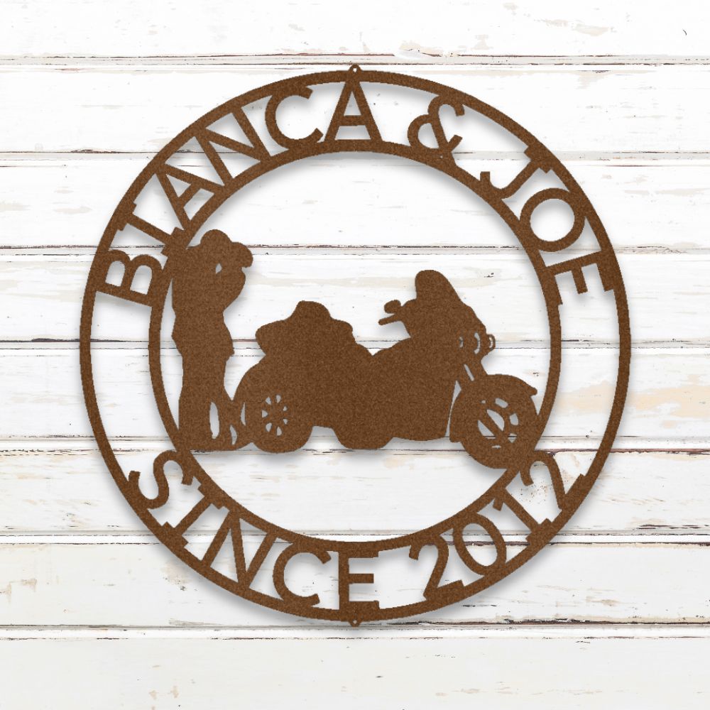Motorycle Couple II Custom Metal Wall Art