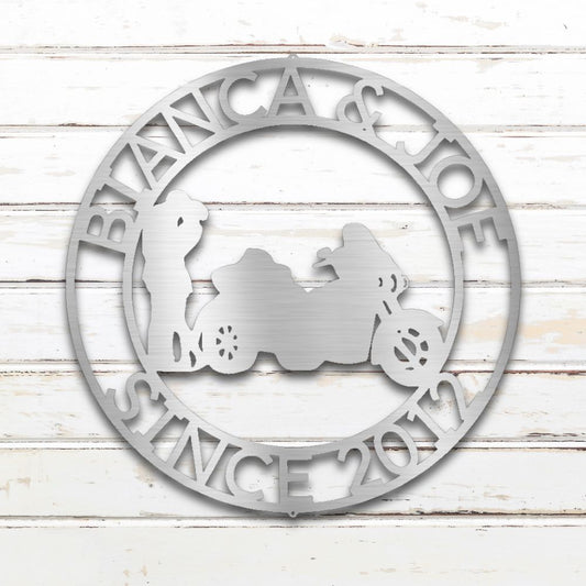 Motorycle Couple II Custom Metal Wall Art