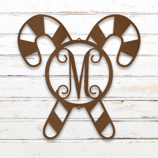 Candy Cane Monogram Metal Wall Art