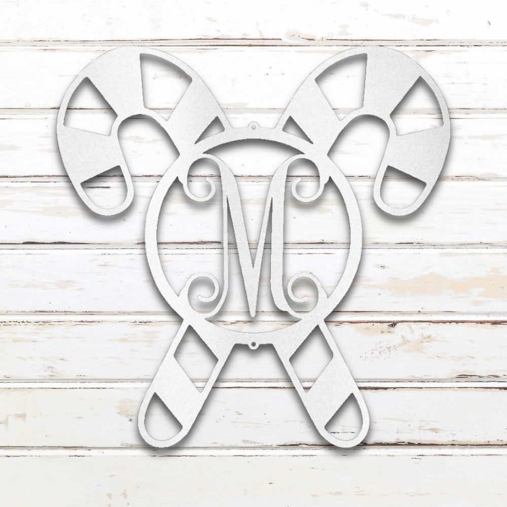 Candy Cane Monogram Metal Wall Art