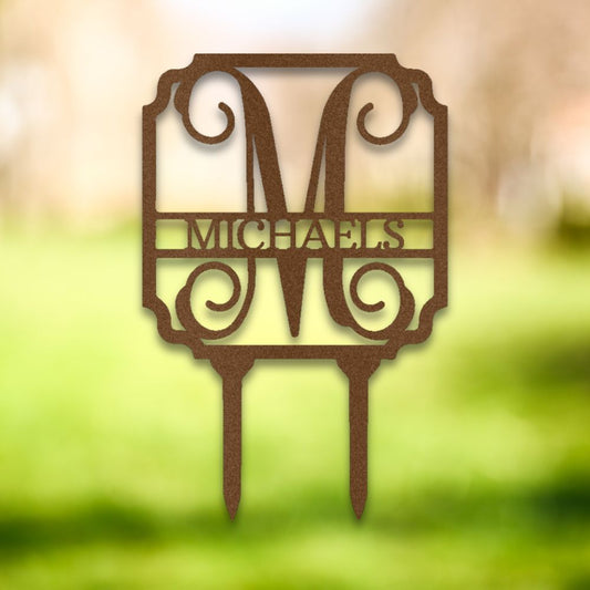 Vine Monogram Metal Yard Stake