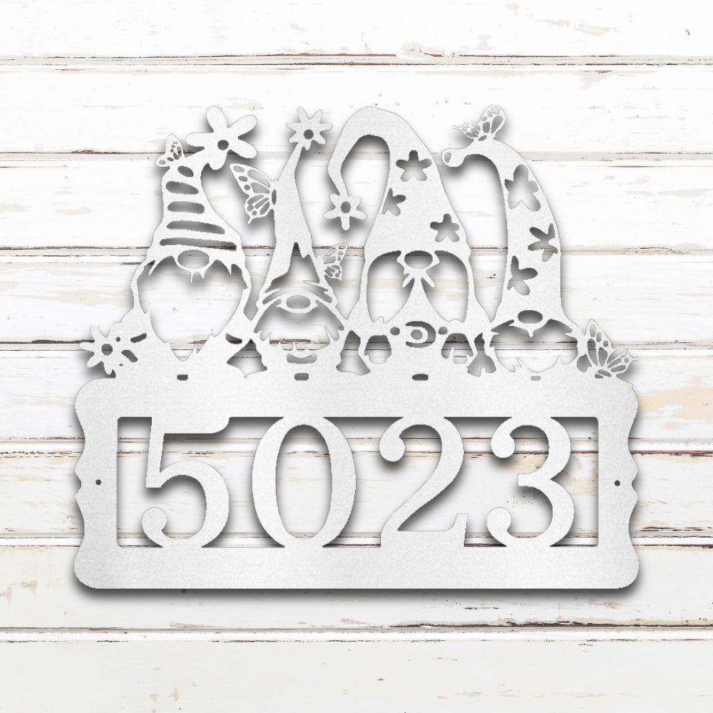 Home Sweet Gnome Metal Address Sign (White) | Shop Custom Metal Wall Art | Sovereign Metalworks