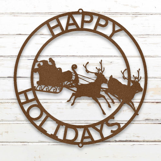 Santa & Reindeer Custom Metal Wall Art