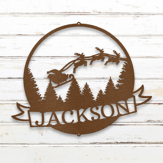 Santa & Reindeer III - Custom Metal Wall Art