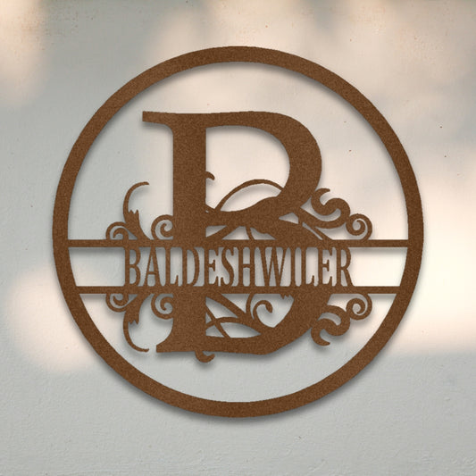 Split Circle Monogram Metal Wall Art | Sovereign Metalworks