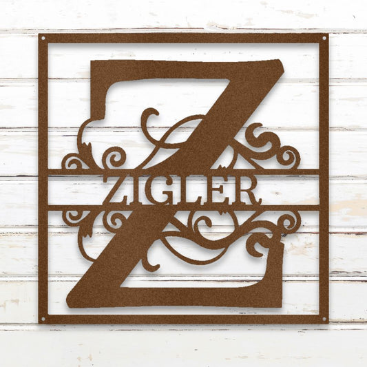 Split Square Monogram - Custom Metal Wall Art