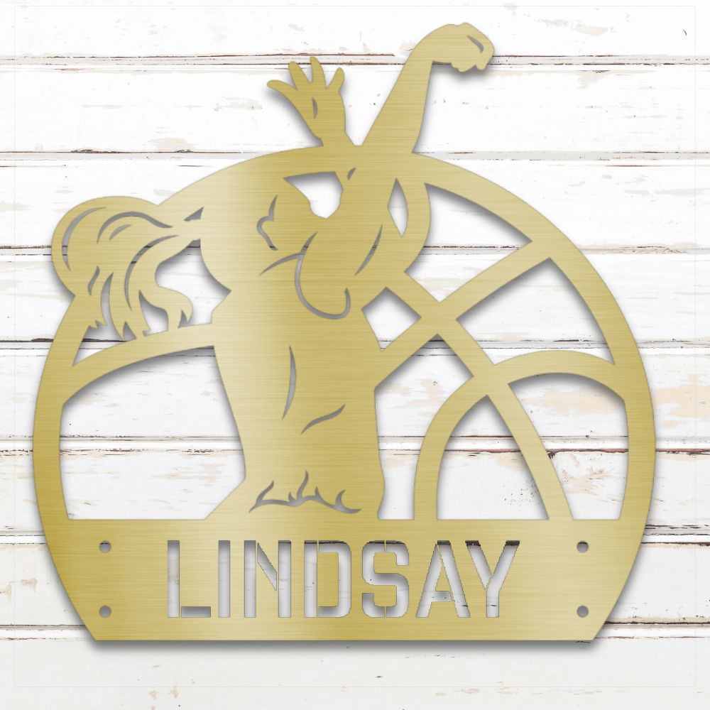 Custom name basketball sign featuring female player silhouette, perfect gift for young girls | Sovereign Metalworks