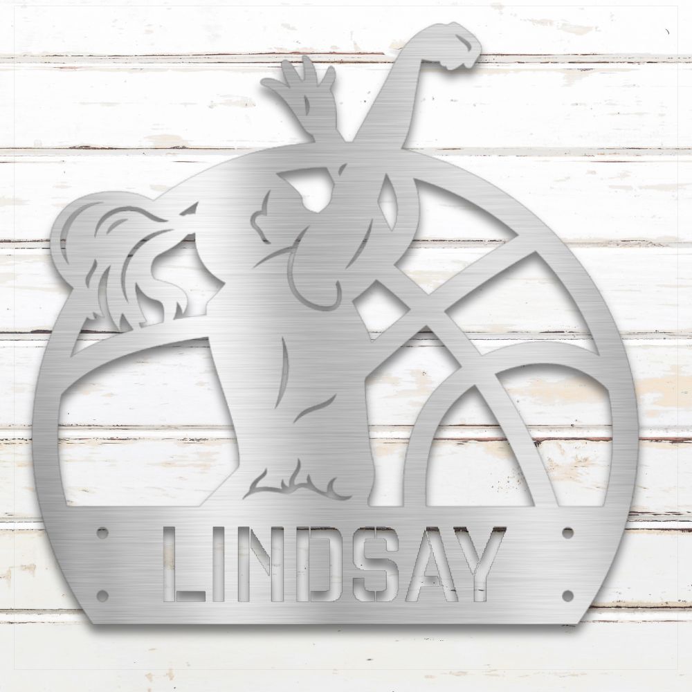 Custom name basketball sign featuring female player silhouette, perfect gift for young girls | Sovereign Metalworks