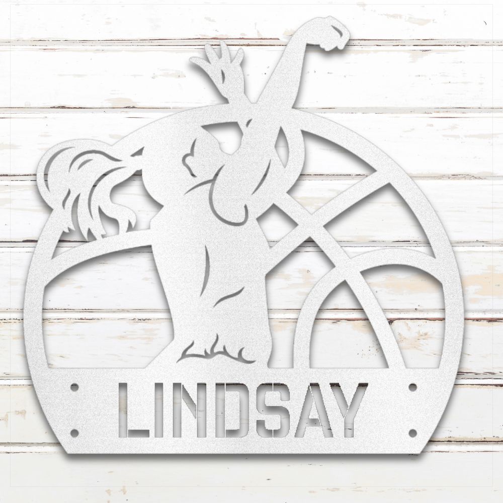 Custom name basketball sign featuring female player silhouette, perfect gift for young girls | Sovereign Metalworks