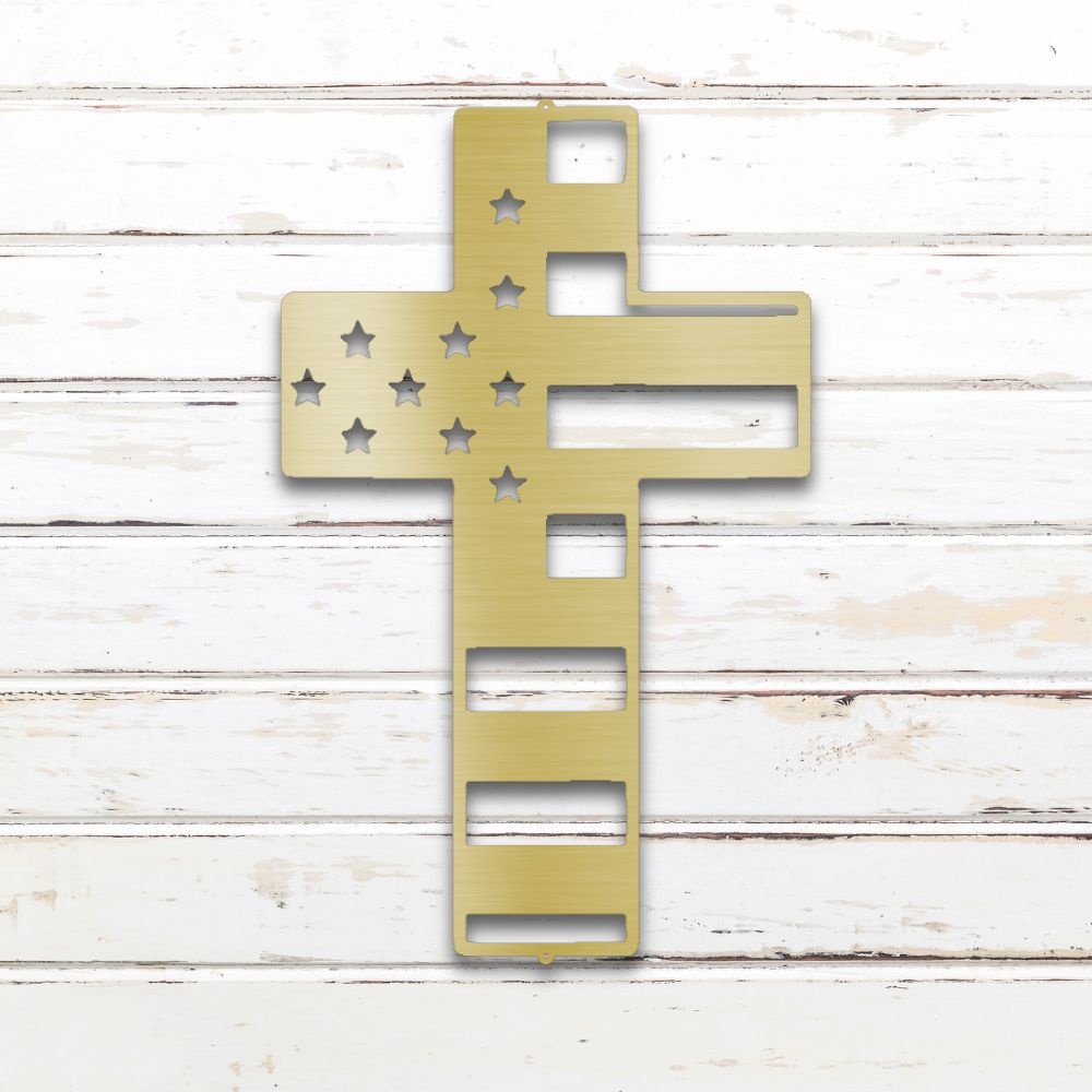 American Cross Metal Sign (Gold) | Shop Metal Wall Art | Sovereign Metalworks