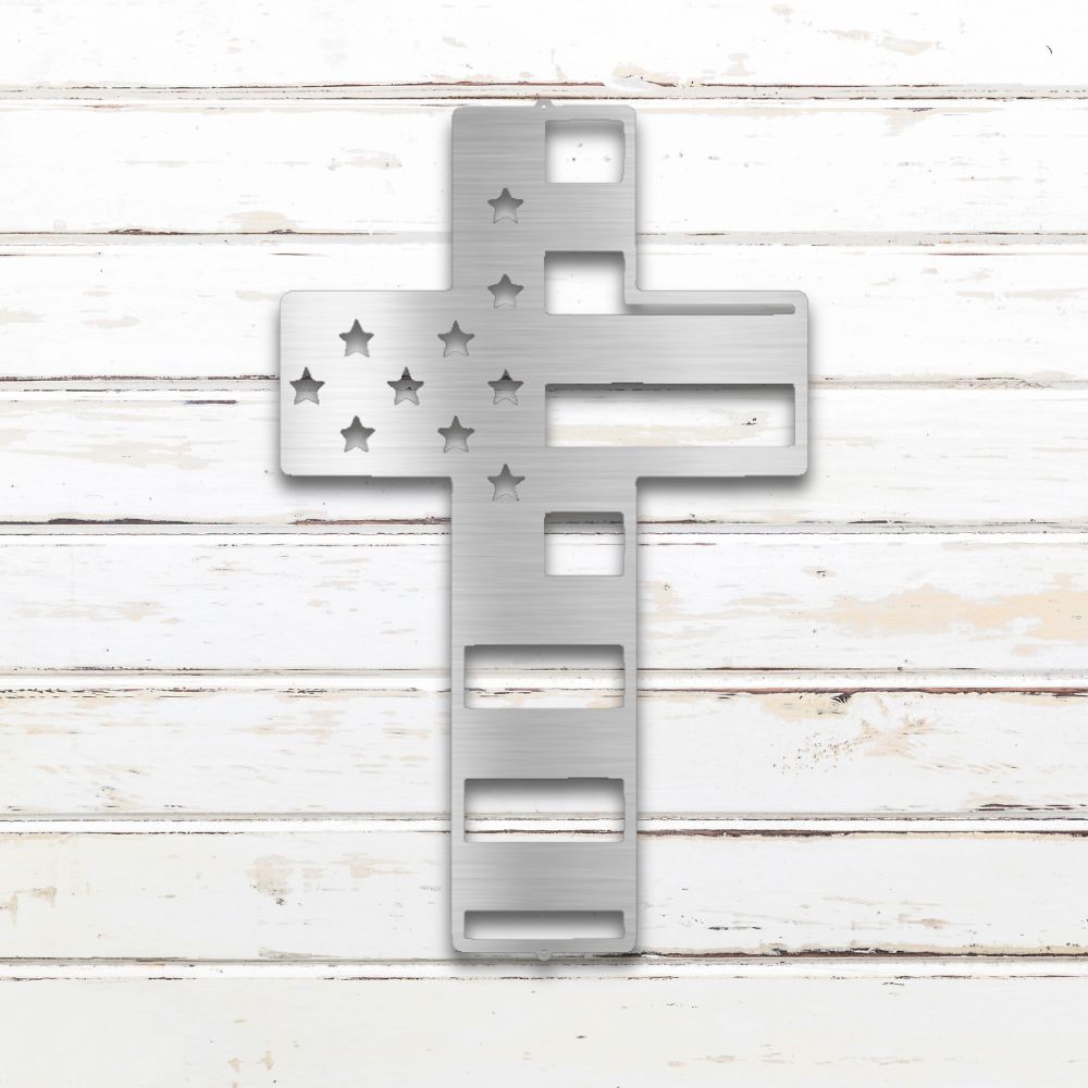 American Cross Metal Sign (Silver) | Shop Metal Wall Art | Sovereign Metalworks