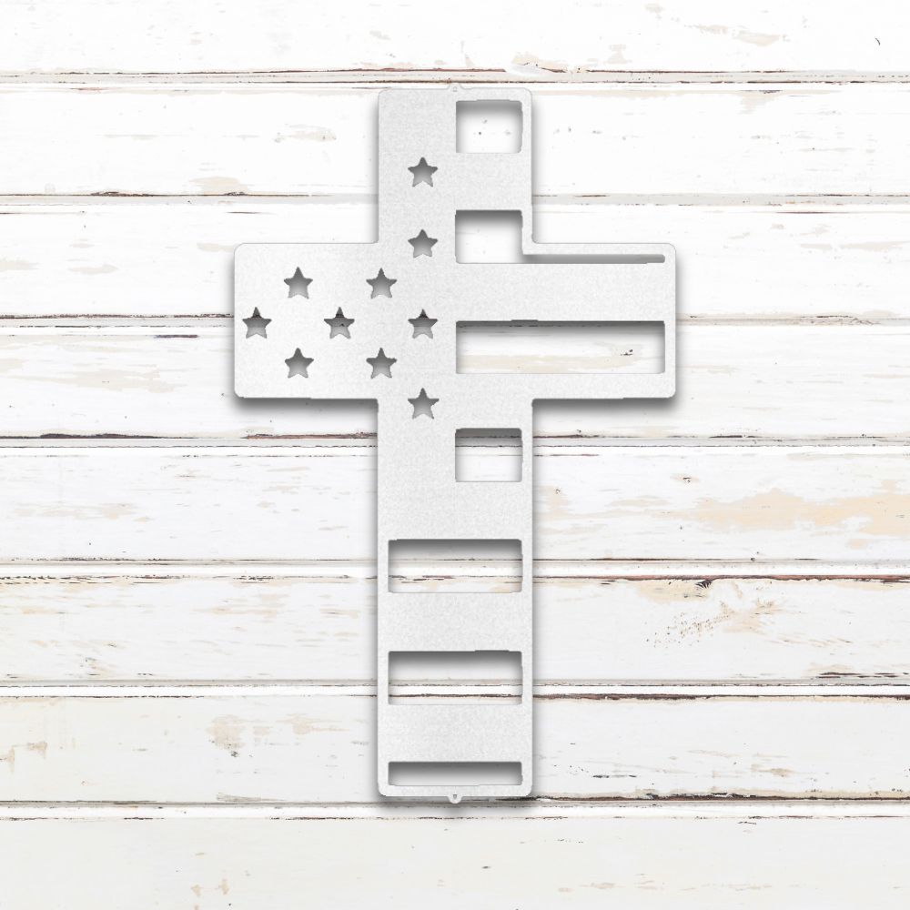 American Cross Metal Sign (White) | Shop Metal Wall Art | Sovereign Metalworks