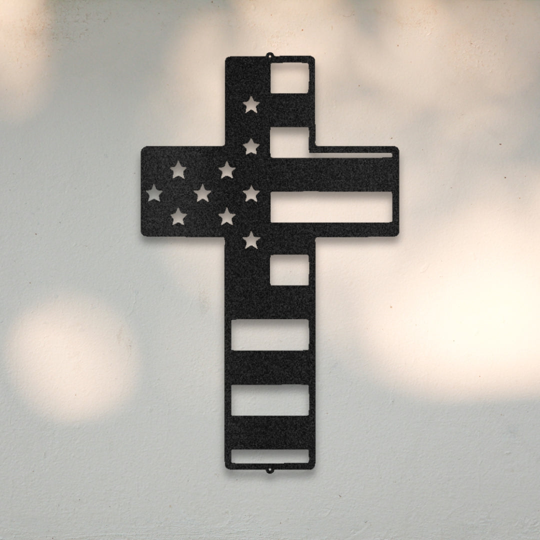 American Flag Cross Metal Wall Art | Sovereign Metalworks