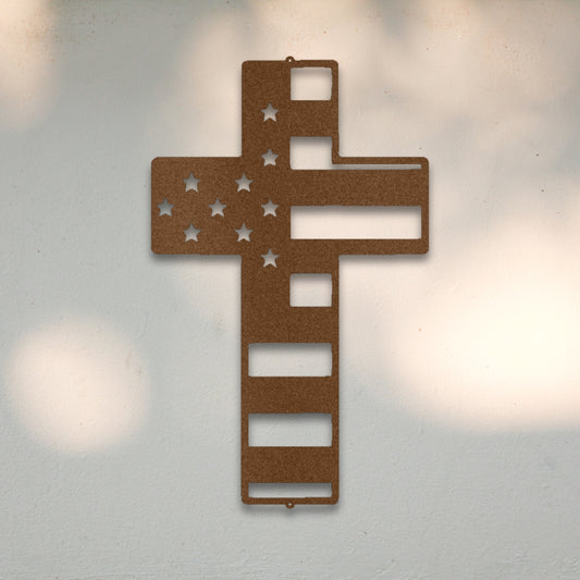 American Flag Cross Metal Wall Art | Sovereign Metalworks