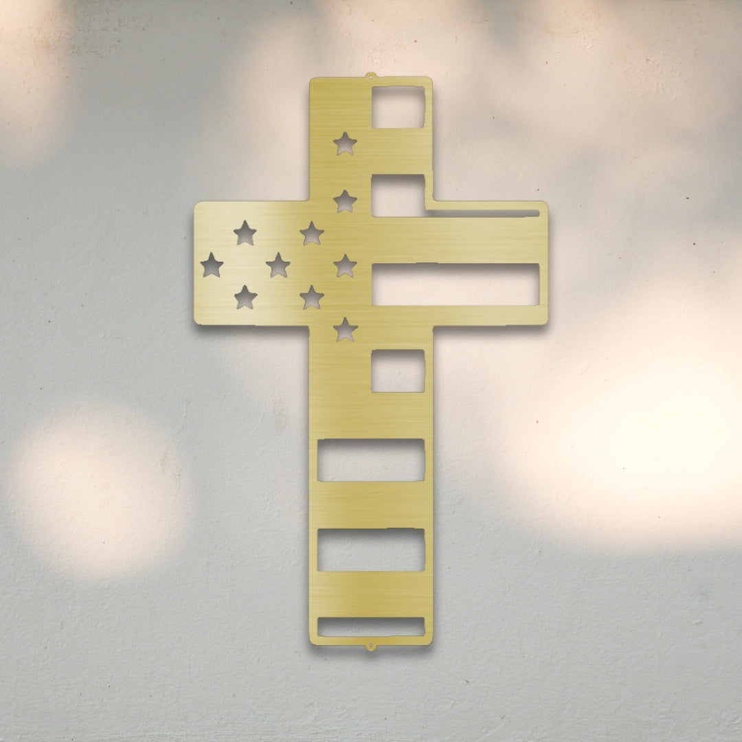 American Flag Cross Metal Wall Art | Sovereign Metalworks