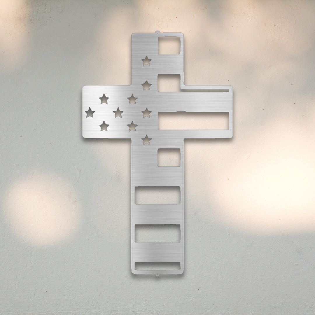 American Flag Cross Metal Wall Art | Sovereign Metalworks
