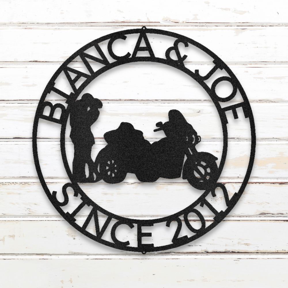 Motorycle Couple II Custom Metal Wall Art