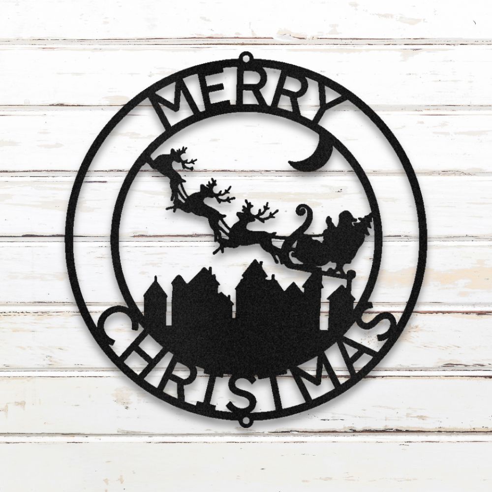 Santa & Reindeer II Custom Metal Wall Art