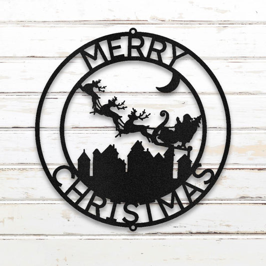 Santa & Reindeer II Custom Metal Wall Art