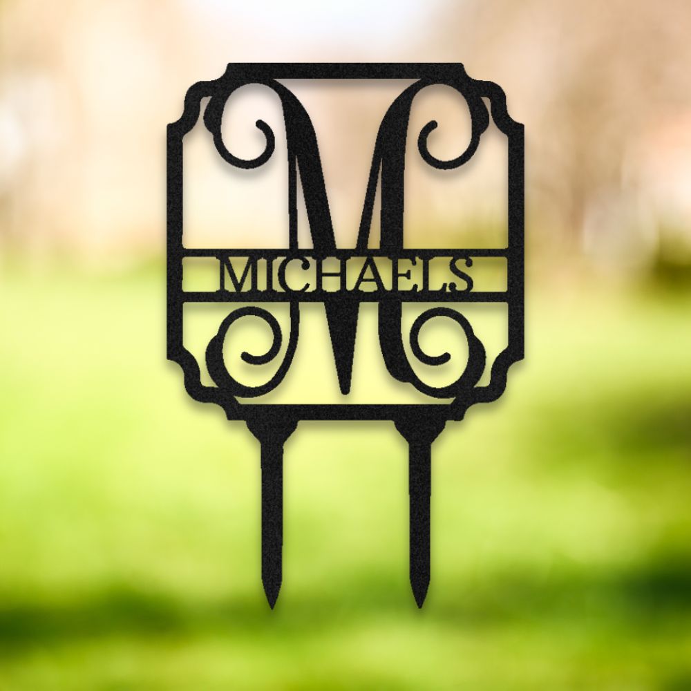 Vine Monogram Metal Yard Stake