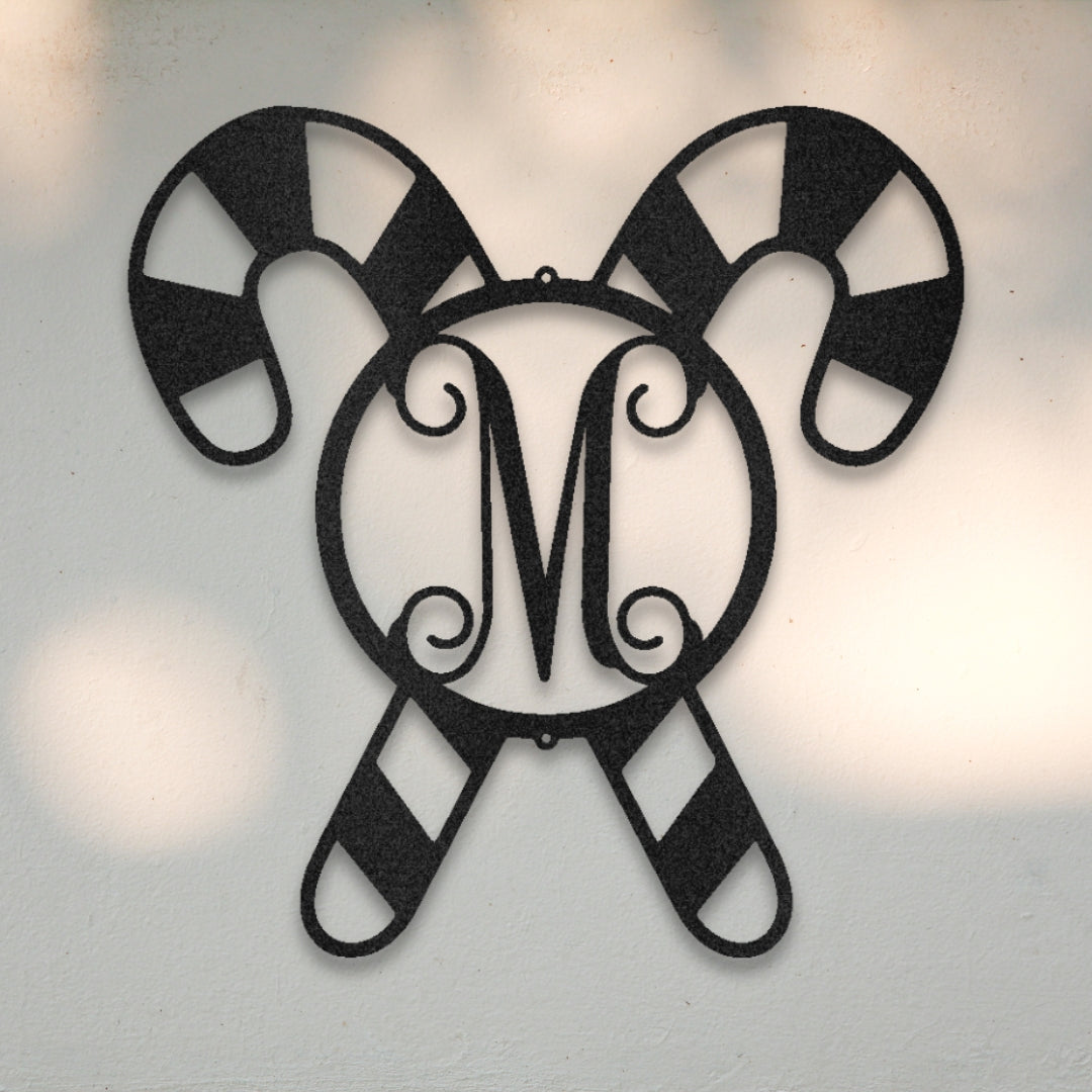 Candy Cane Monogram Metal Wall Art | Sovereign Metalworks