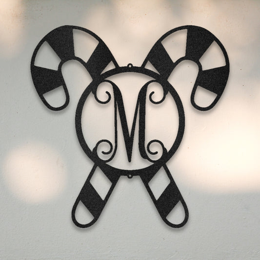 Candy Cane Monogram Metal Wall Art | Sovereign Metalworks