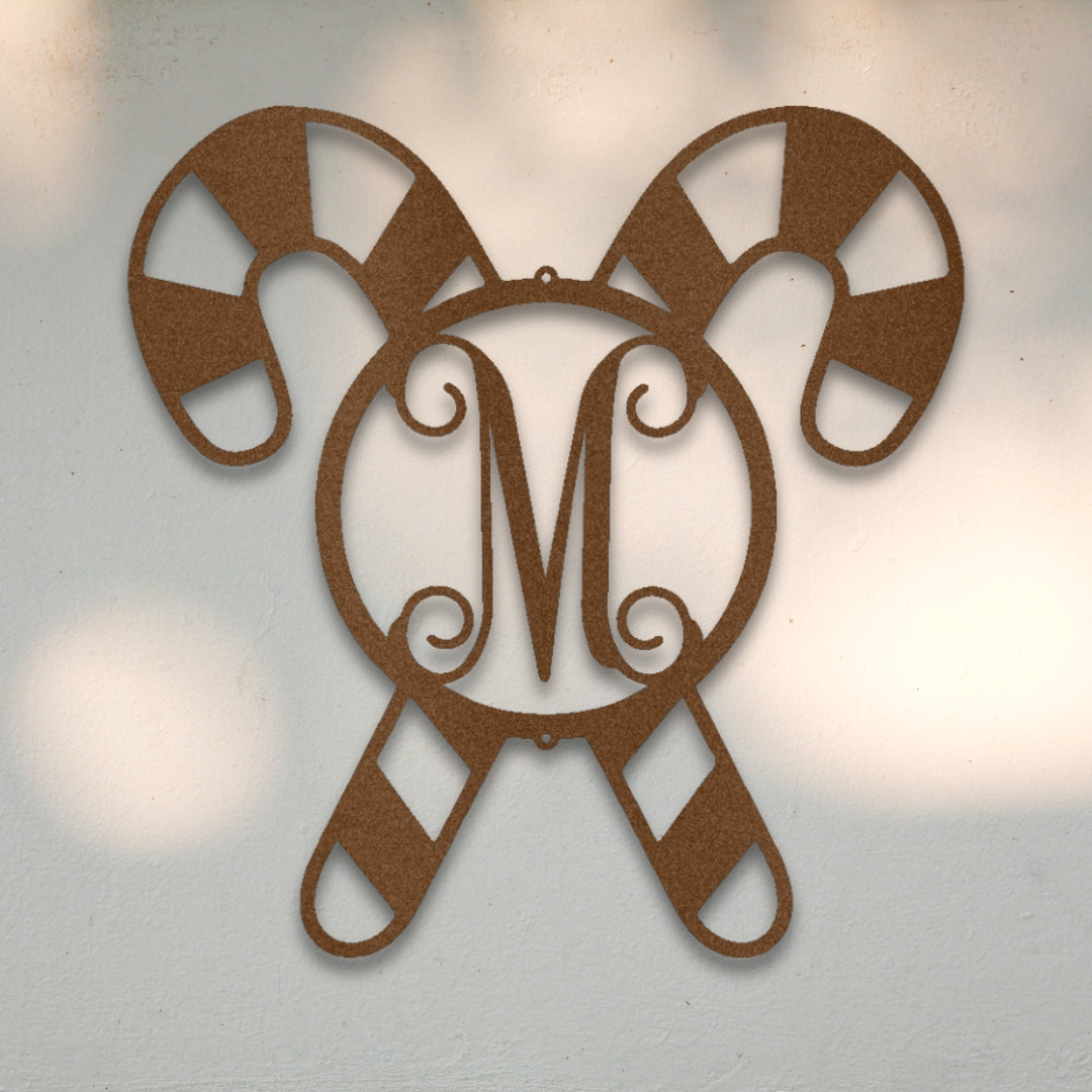 Candy Cane Monogram Metal Wall Art | Sovereign Metalworks