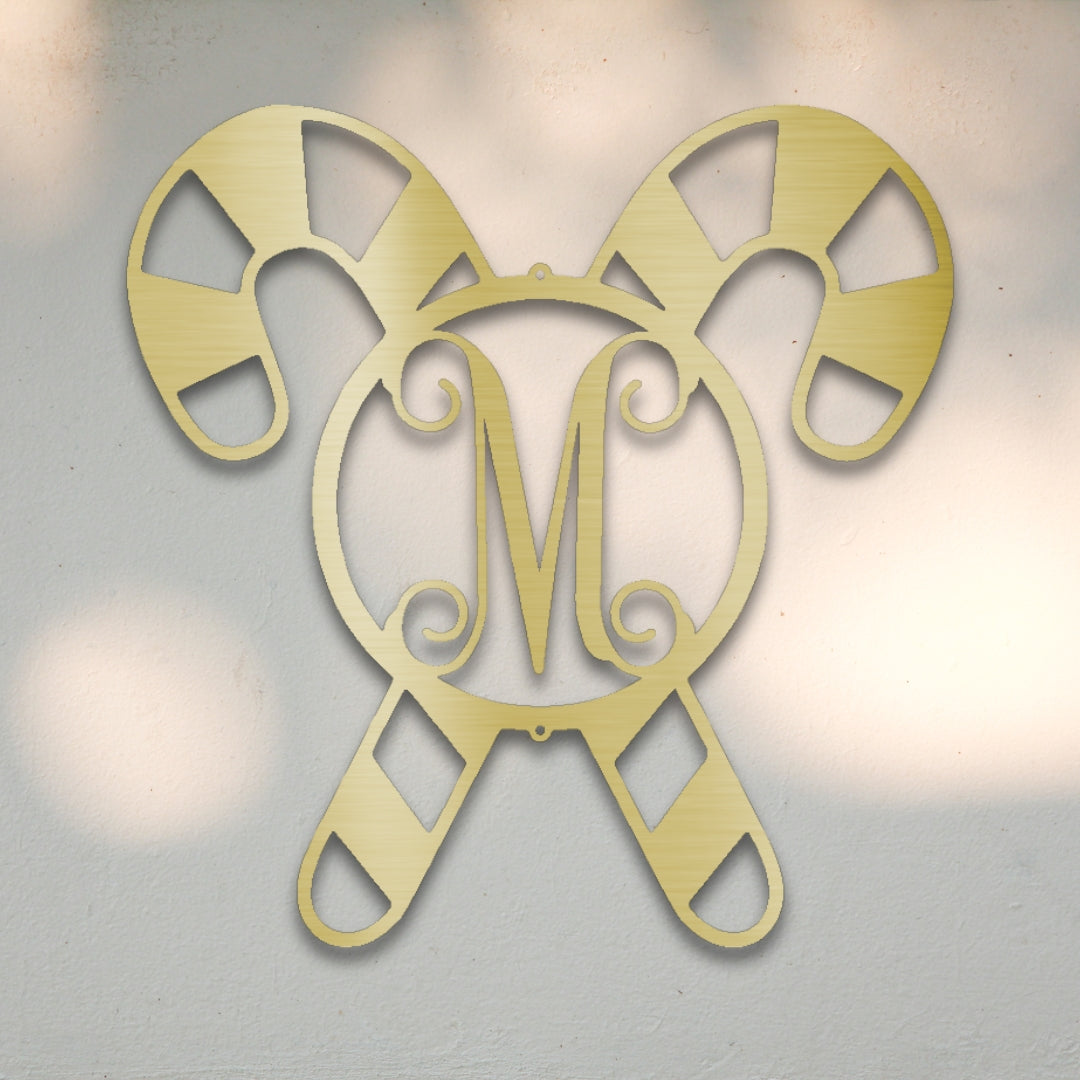 Candy Cane Monogram Metal Wall Art | Sovereign Metalworks