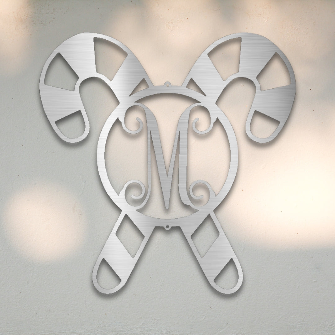 Candy Cane Monogram Metal Wall Art | Sovereign Metalworks