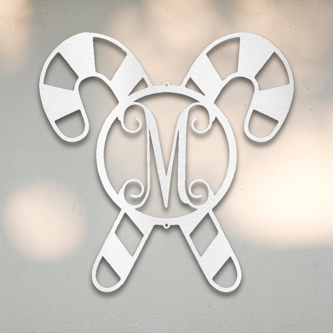 Candy Cane Monogram Metal Wall Art | Sovereign Metalworks