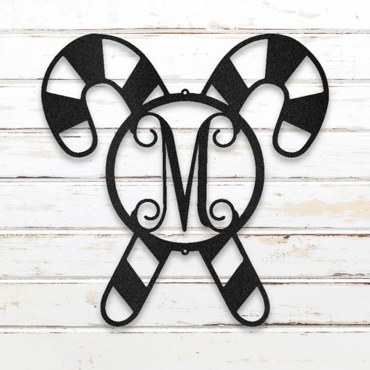 Candy Cane Monogram Metal Wall Art (Black) | Shop Custom Metal Signs & Wall Decor | Sovereign Metalworks