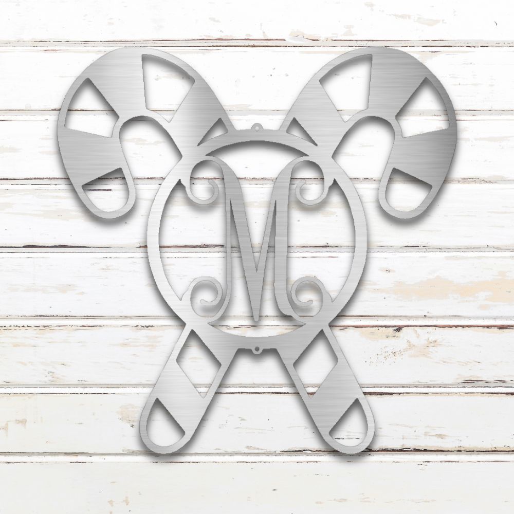 Candy Cane Monogram Metal Wall Art (Silver) | Shop Custom Metal Signs & Wall Decor | Sovereign Metalworks