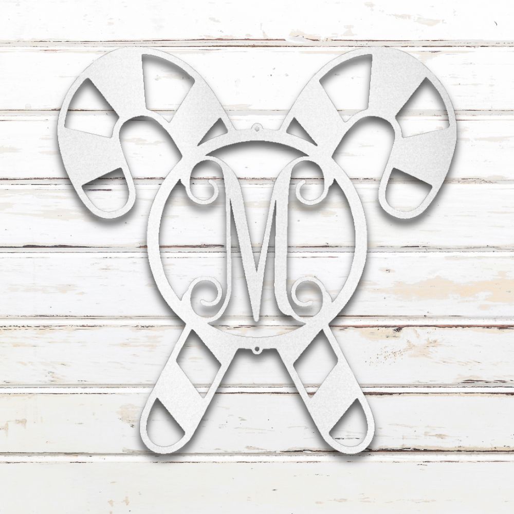 Candy Cane Monogram Metal Wall Art (White) | Shop Custom Metal Signs & Wall Decor | Sovereign Metalworks