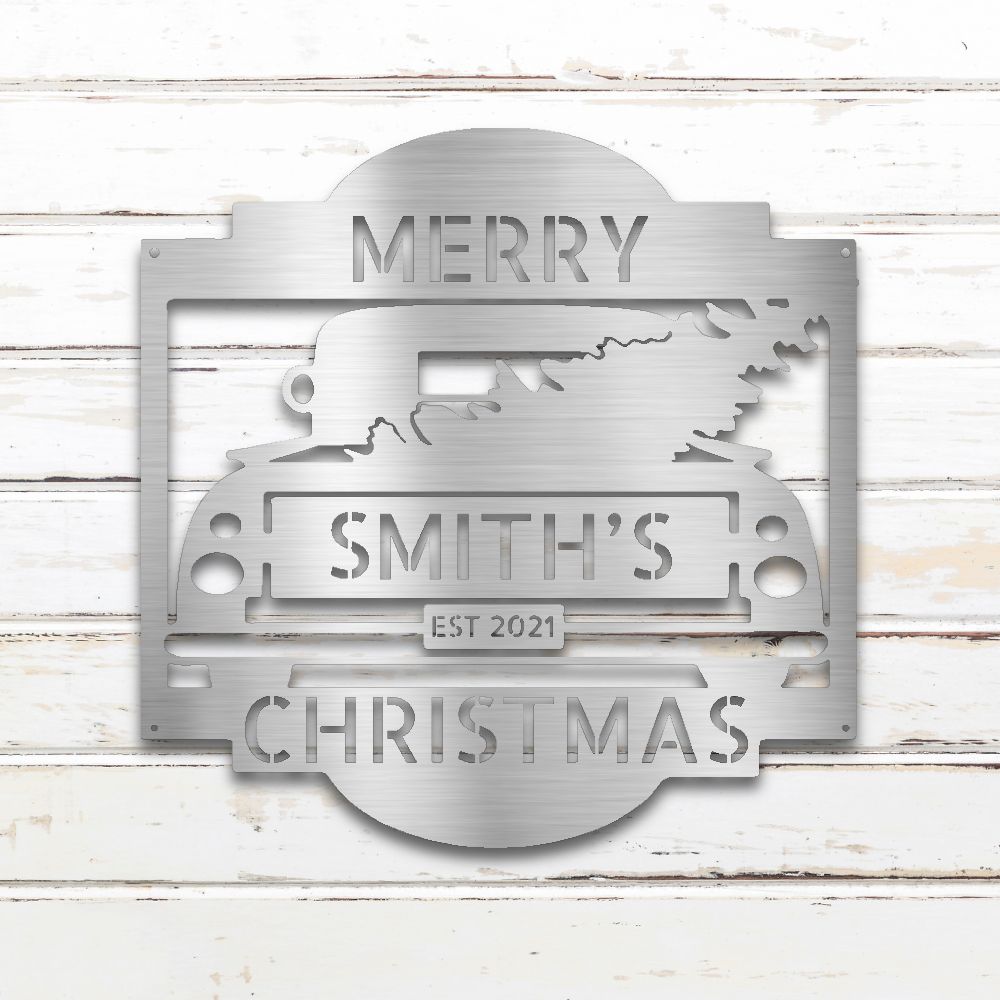 Christmas Truck Metal Wall Art (Silver) | Shop Custom Metal Signs & Wall Decor | Sovereign Metalworks