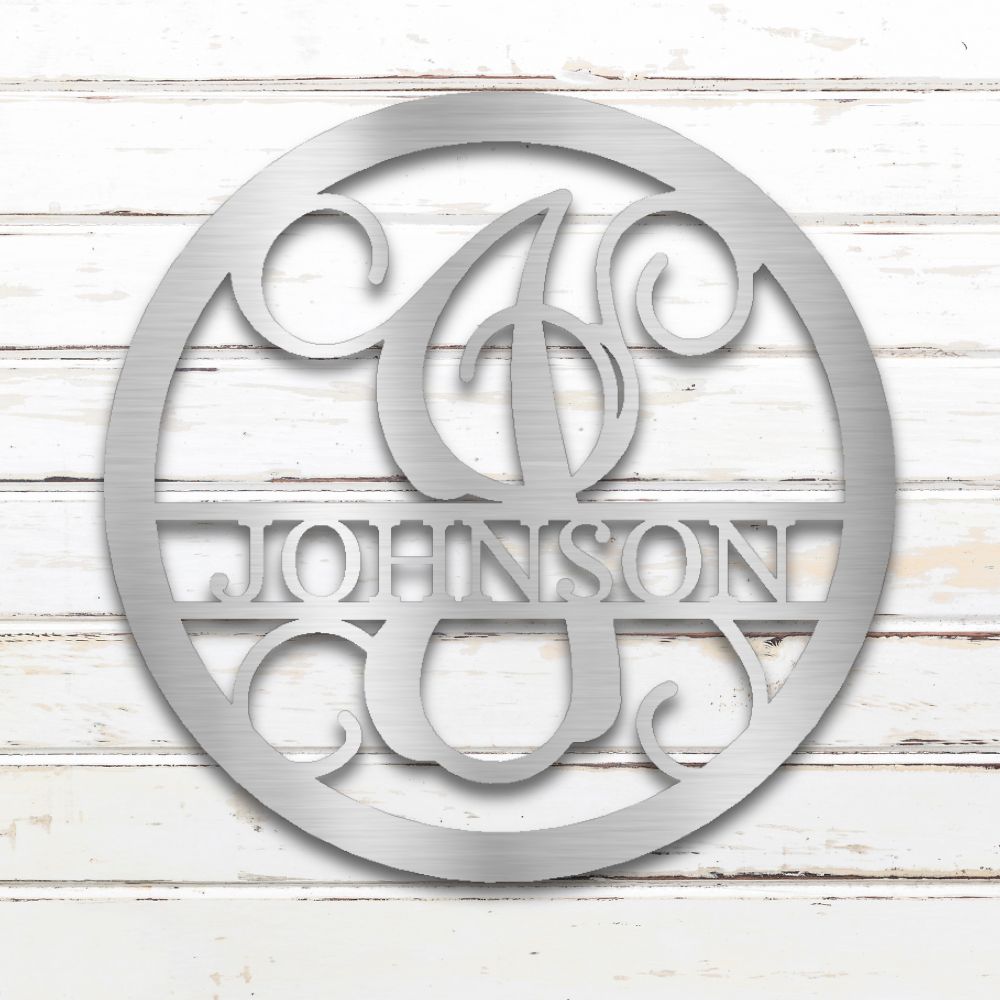 Circle Vine Monogram Metal Wall Art (Silver) | Shop Custom Metal Signs & Wall Decor | Sovereign Metalworks