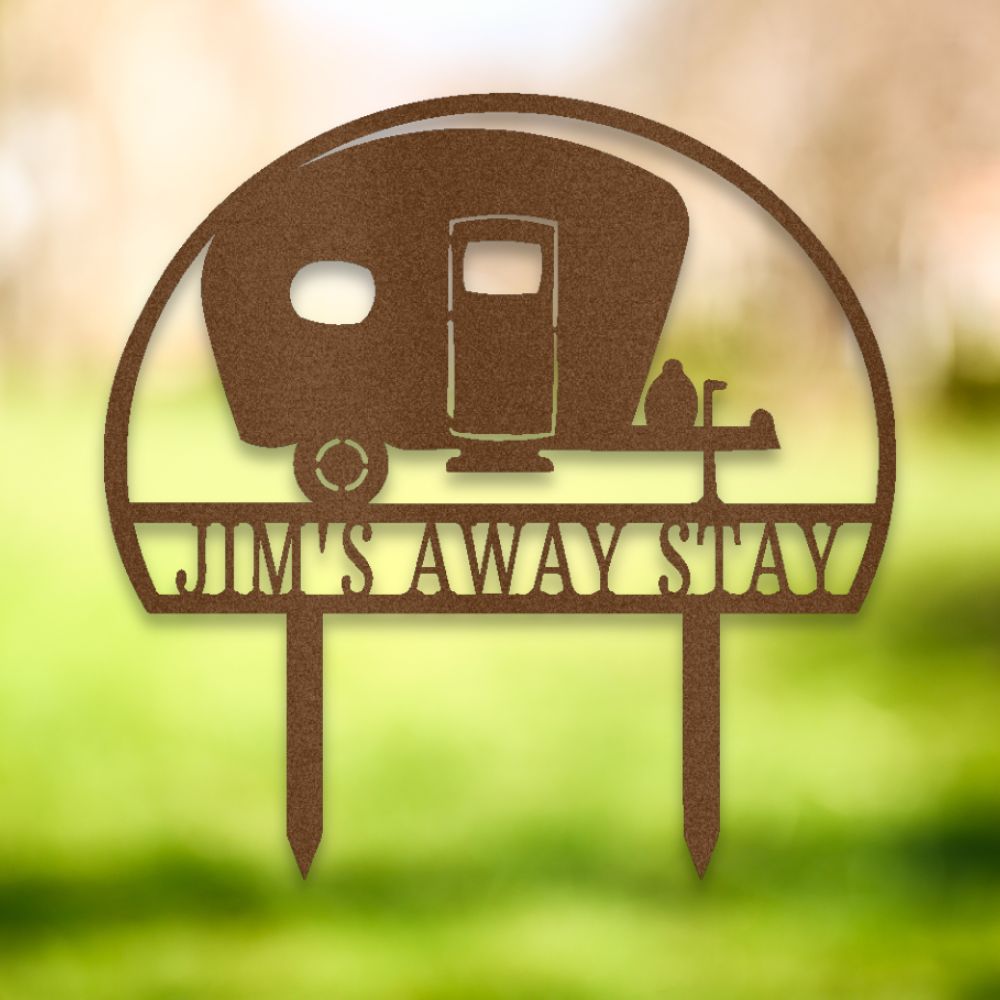 Custom Camper Metal Yard Stake | Sovereign Metalworks