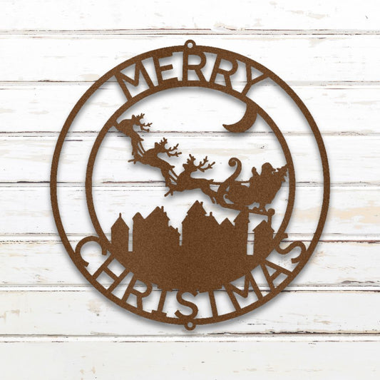 Santa & Reindeer II Custom Metal Wall Art