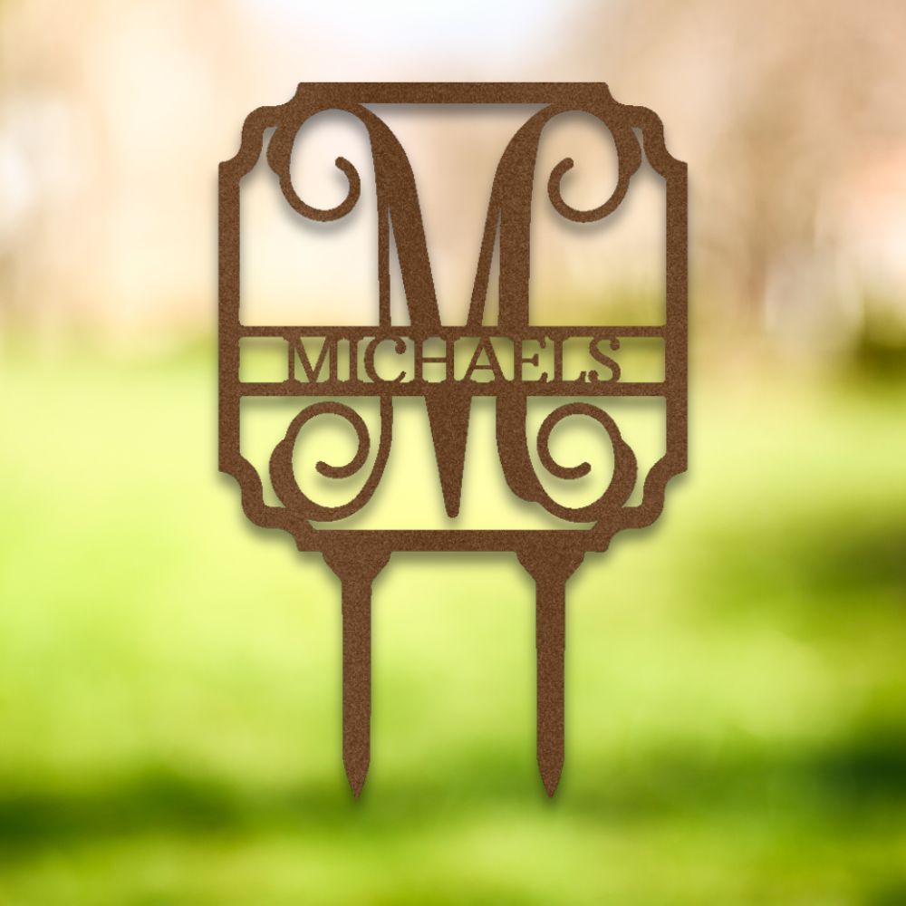 Vine Monogram Metal Yard Stake