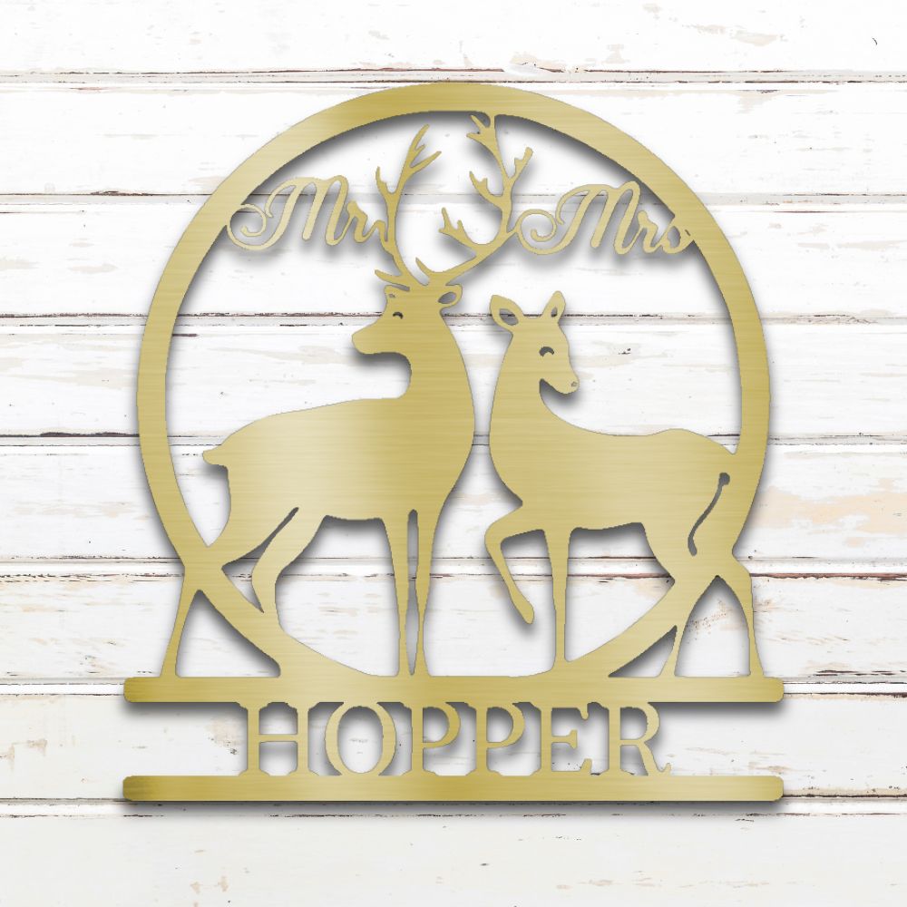 Deer Hunting Couple Metal Wall Art (Gold) | Shop Custom Metal Signs & Wall Decor | Sovereign Metalworks