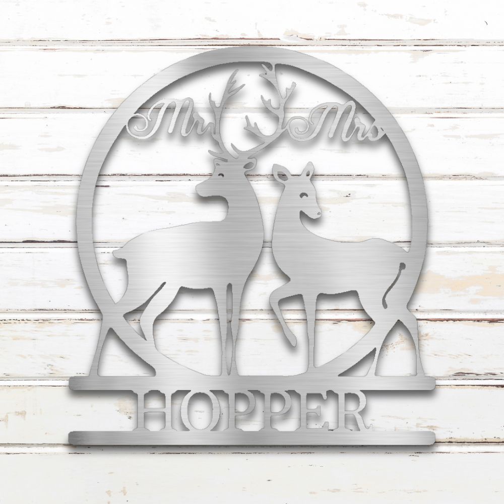 Deer Hunting Couple Metal Wall Art (Silver) | Shop Custom Metal Signs & Wall Decor | Sovereign Metalworks