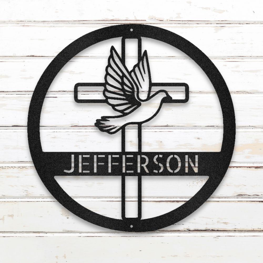 Dove & Cross Metal Wall Art (Black) | Shop Custom Metal Signs & Wall Decor | Sovereign Metalworks