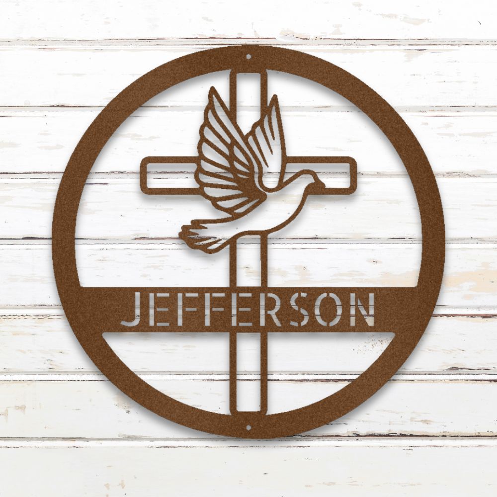 Dove & Cross Metal Wall Art (Copper) | Shop Custom Metal Signs & Wall Decor | Sovereign Metalworks