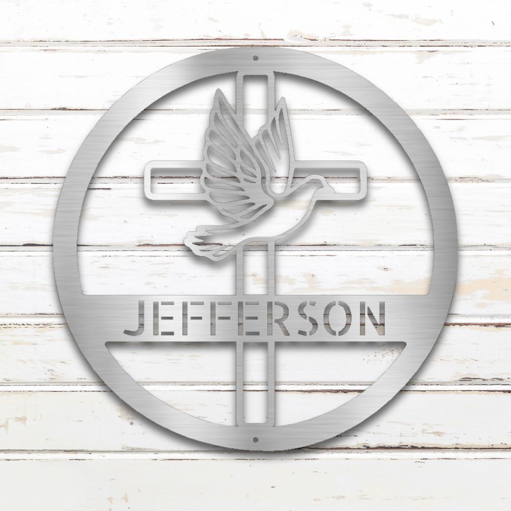 Dove & Cross Metal Wall Art (Silver) | Shop Custom Metal Signs & Wall Decor | Sovereign Metalworks