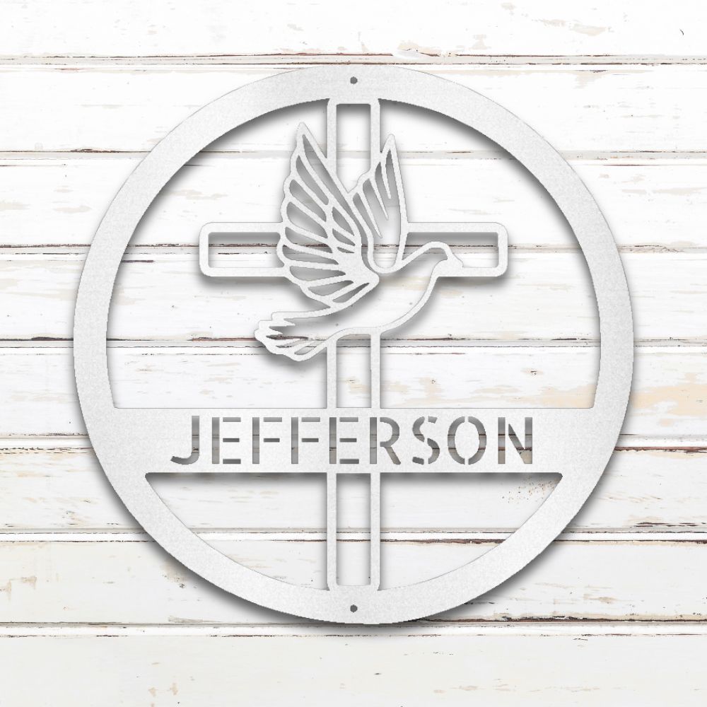 Dove & Cross Metal Wall Art (White) | Shop Custom Metal Signs & Wall Decor | Sovereign Metalworks