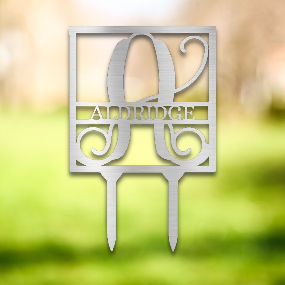 Elaborate Name Monogram (Silver) | Shop Custom Metal Yard Signs | Sovereign Metalworks