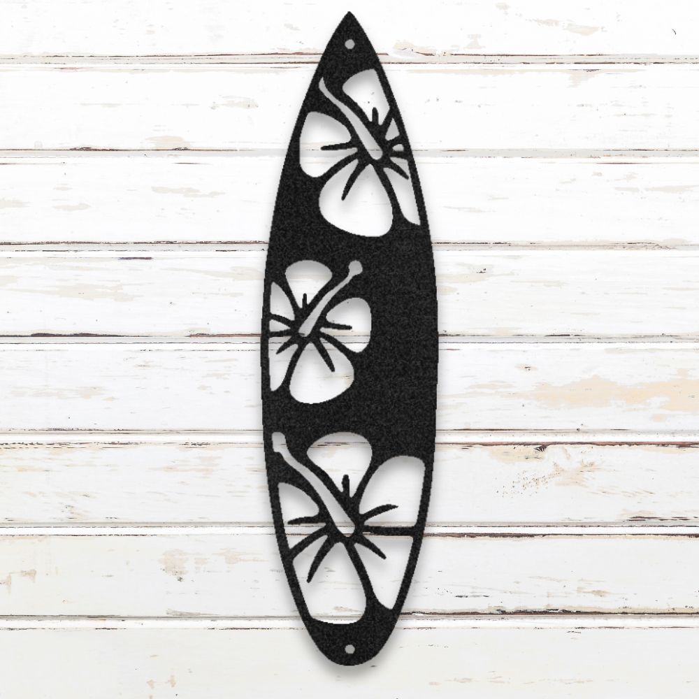 Floral Surfboard Metal Wall Art (Black) | Shop for Custom Metal Signs & Wall Decor | Sovereign Metalworks