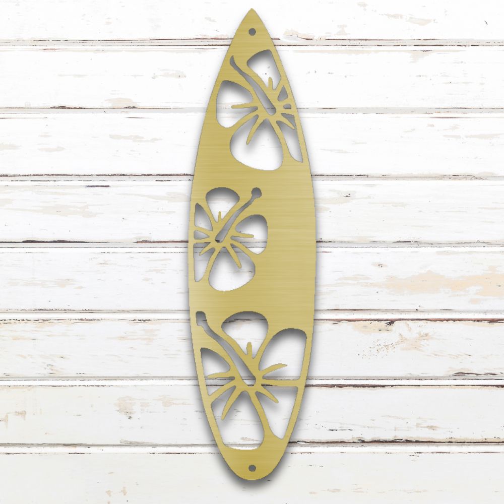 Floral Surfboard Metal Wall Art (Gold) | Shop for Custom Metal Signs & Wall Decor | Sovereign Metalworks