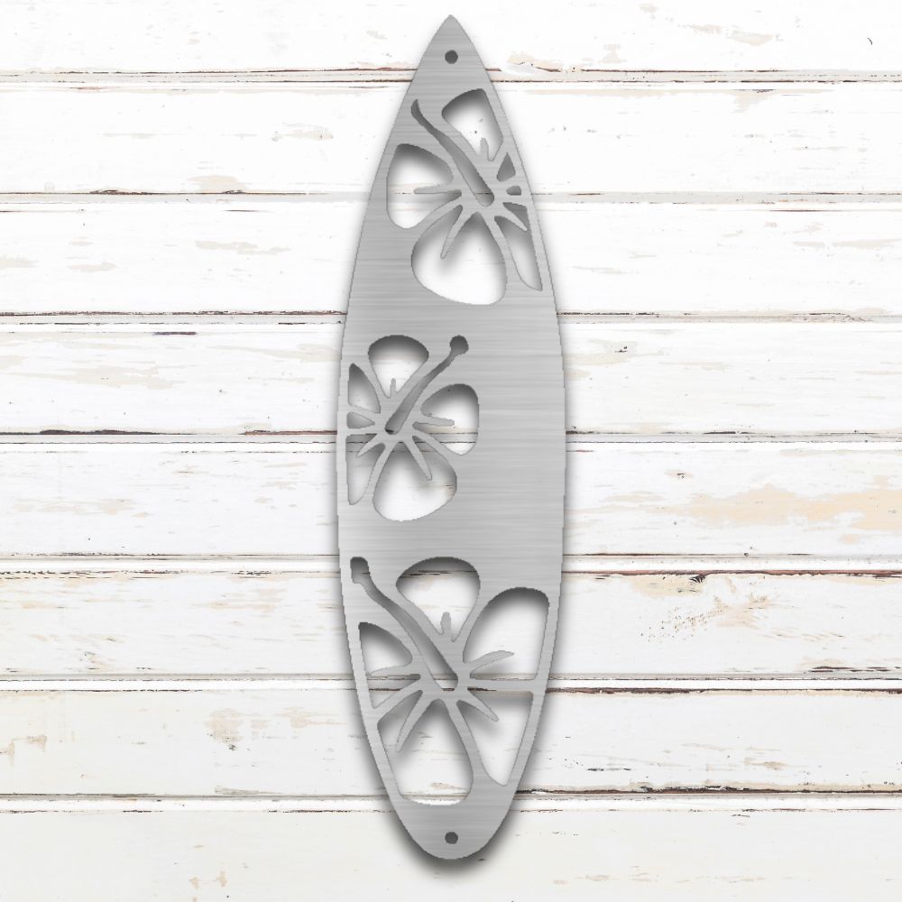 Floral Surfboard Metal Wall Art (Silver) | Shop for Custom Metal Signs & Wall Decor | Sovereign Metalworks