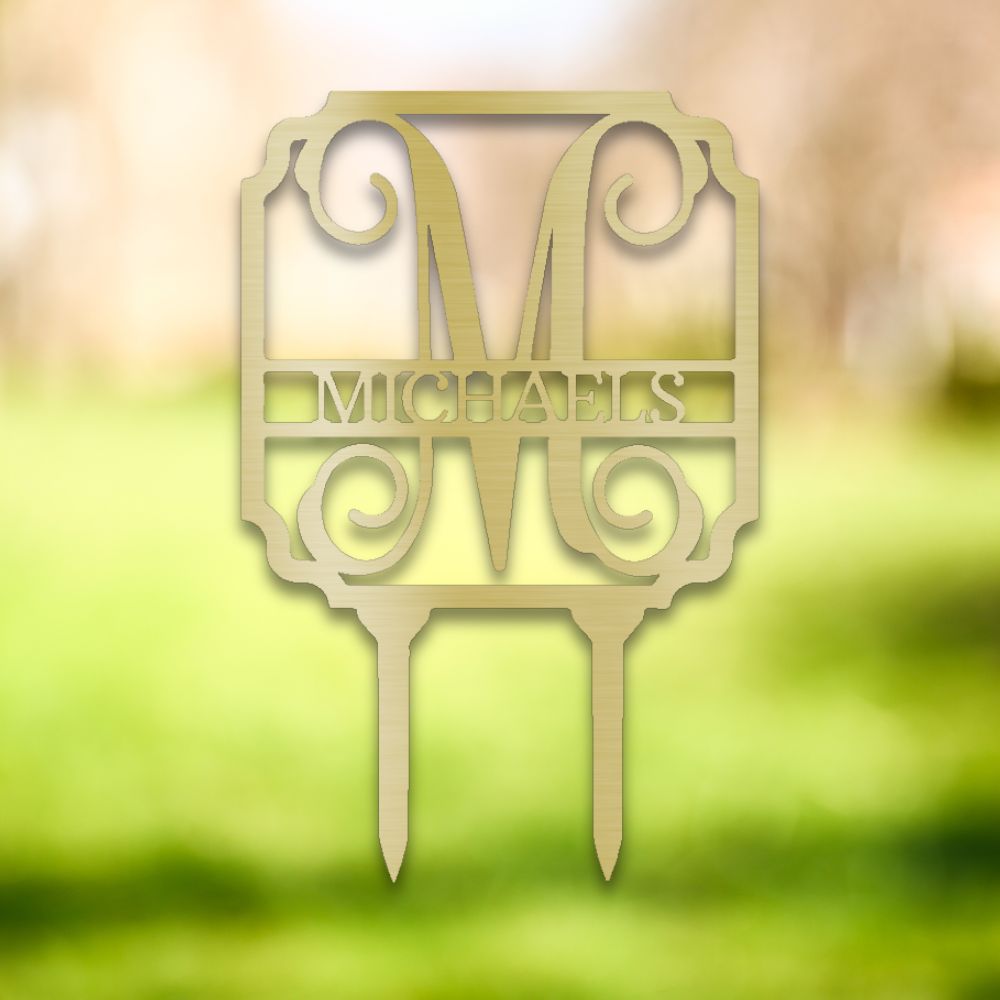 Vine Monogram Metal Yard Stake