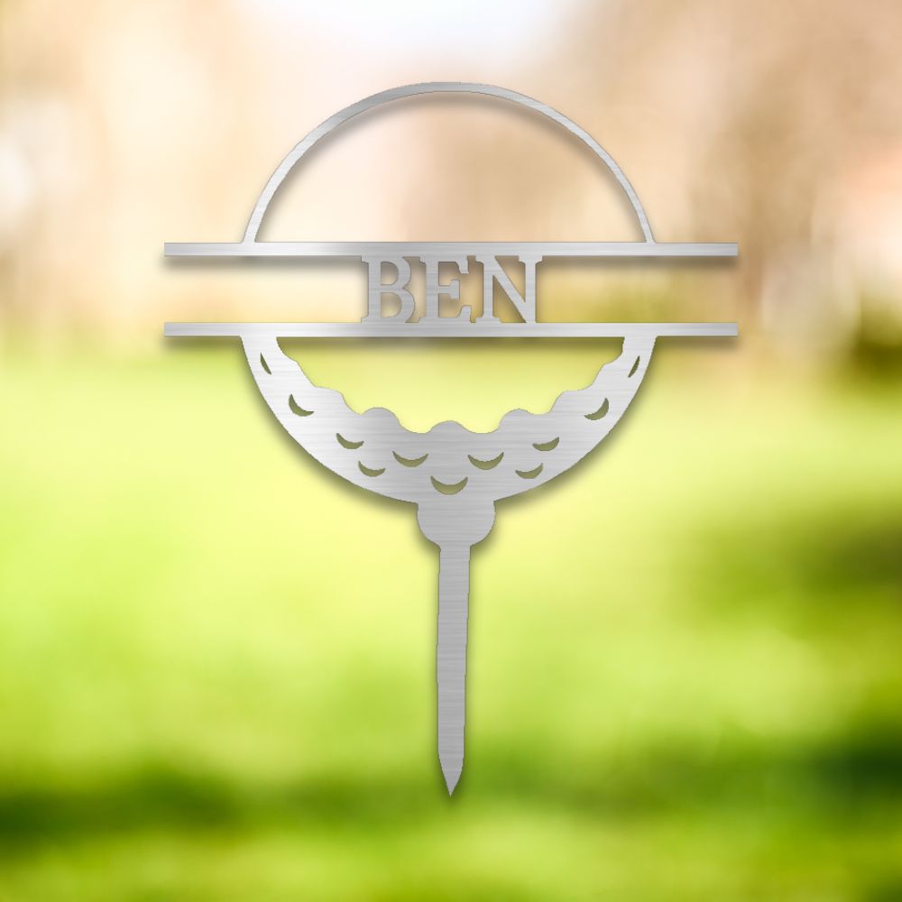 Golf Ball Custom Metal Yard Stake (Silver) | Shop Custom Metal Yard Signs | Sovereign Metalworks